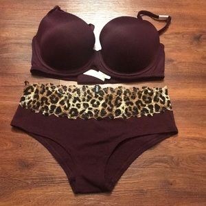 PINK Maroon/Leopard Bra/Undies Set